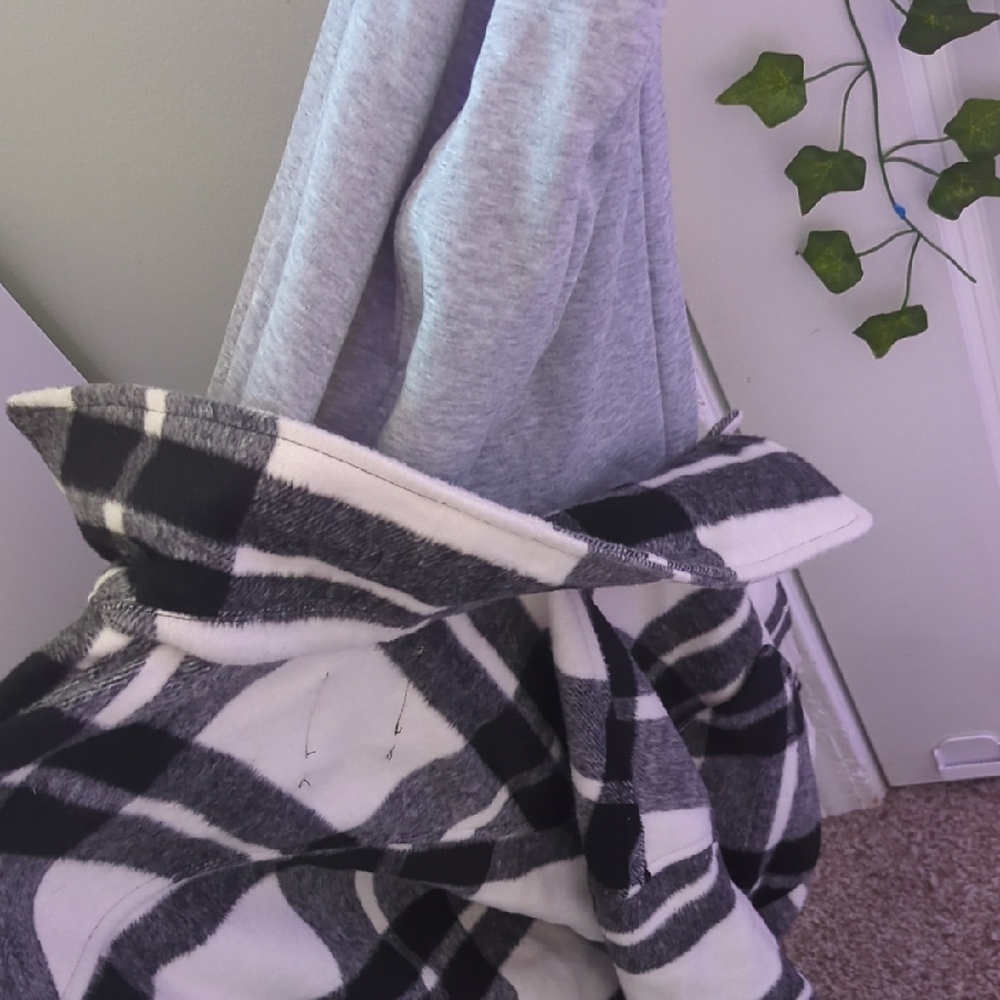 Black and White Plaid Jacket with Gray Hoodie
